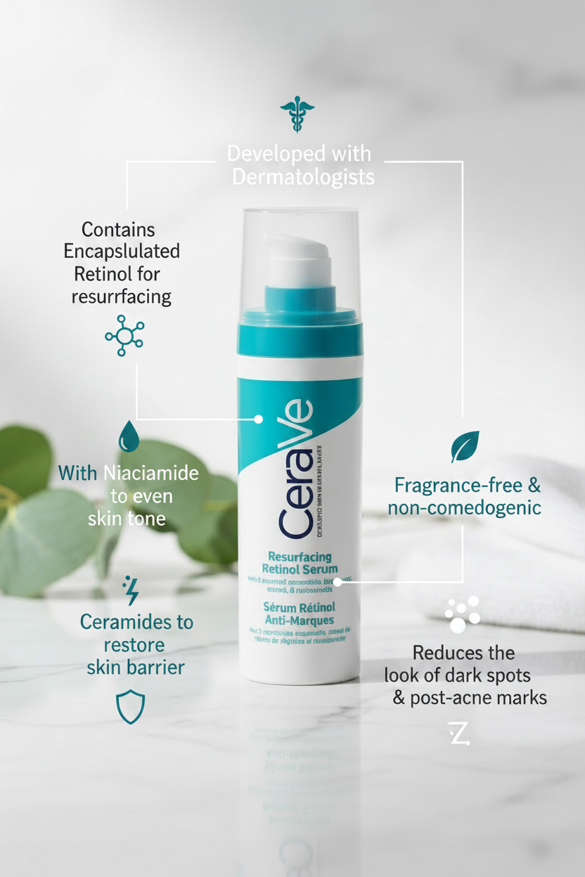 CeraVe Resurfacing Retinol Serum 30ml – For Uneven Skin Tone & Texture